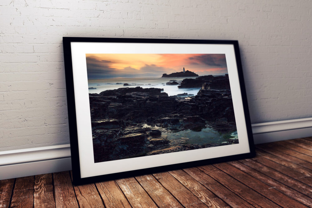 Sunset, Godrevy Lighthouse, Cornwall - Framed print example