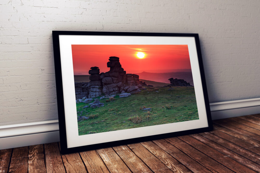 Sunset, Great Staple Tor, Dartmoor National Park - Framed print example