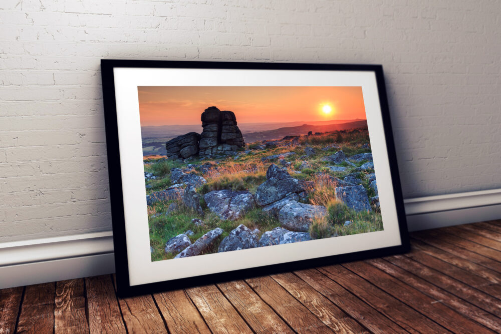 Sunset, Leeden Tor, Dartmoor National Park - Framed print example