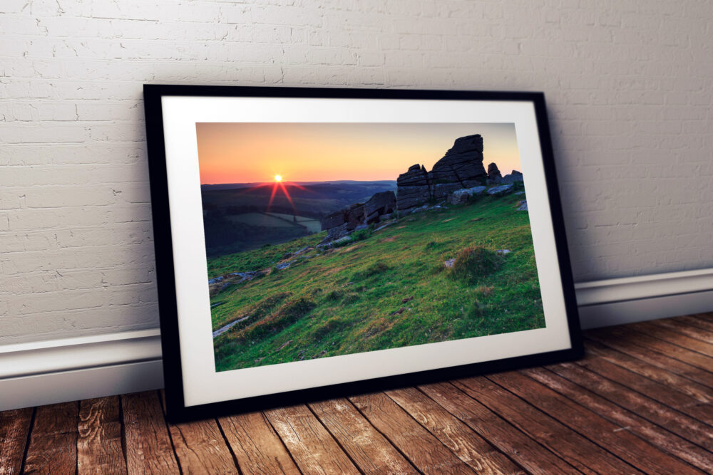 Sunset, Yar Tor, Dartmoor National Park - Framed print example