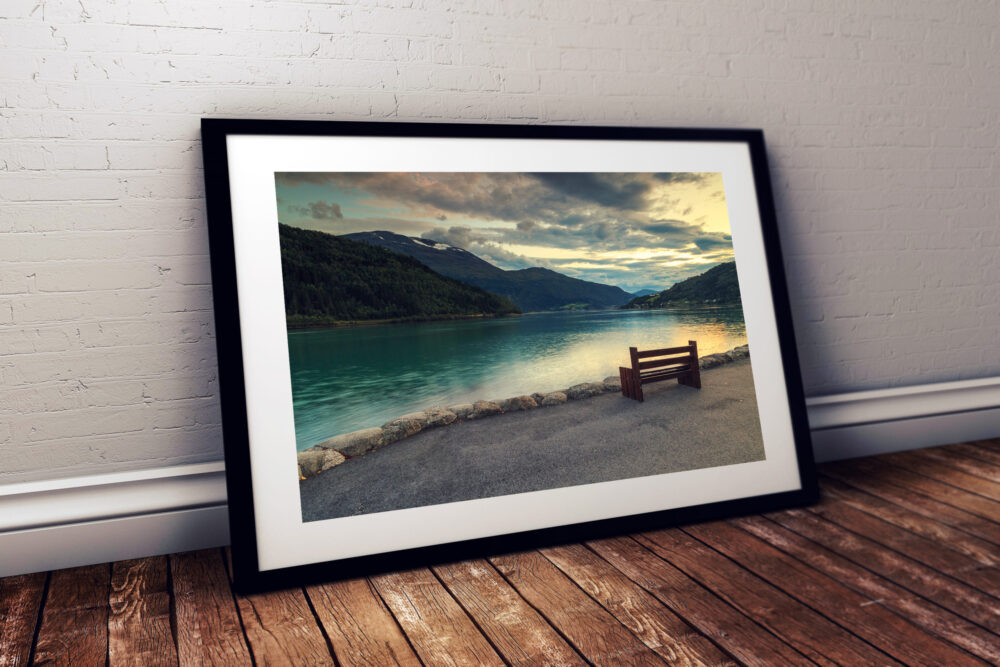 Riverscape, Innvikfjorden, Norway - Framed print example