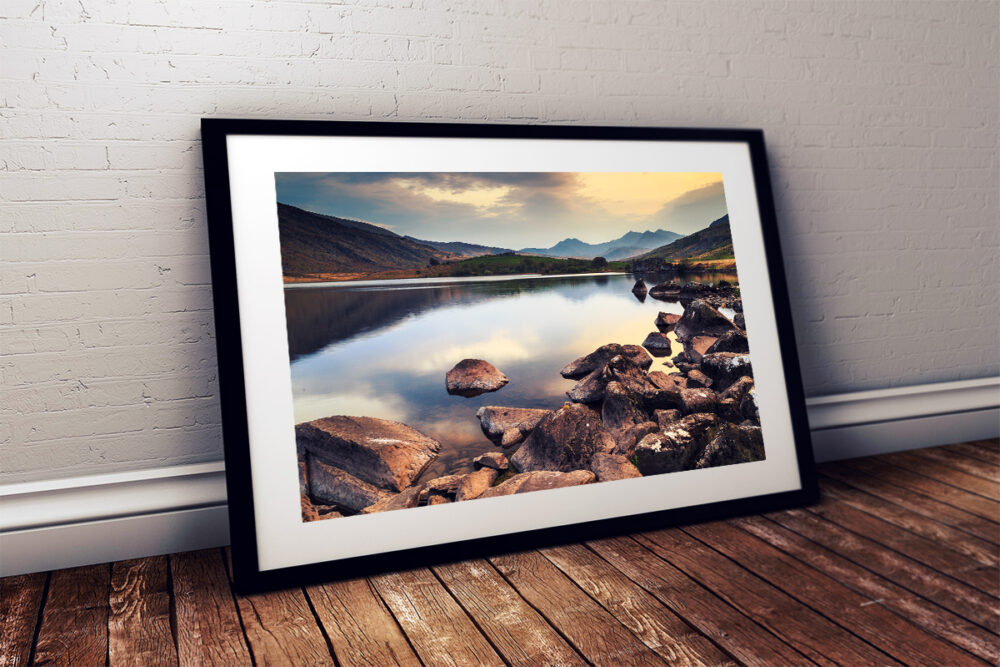 Sunset, Llynnau Mymbyr, Snowdonia National Park - Framed print example